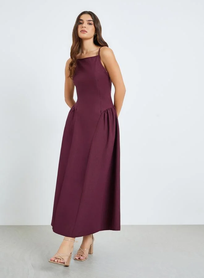 Styli Women Burgundy Strappy A-Line Maxi Dress